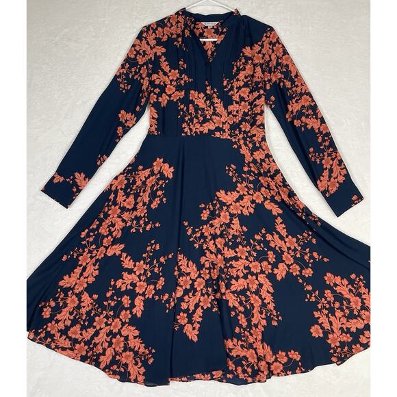 NANETTE Nanette Lepore Dress Women’s Size 2 Navy Floral Pintuck Fit and Flare - Picture 8 of 12